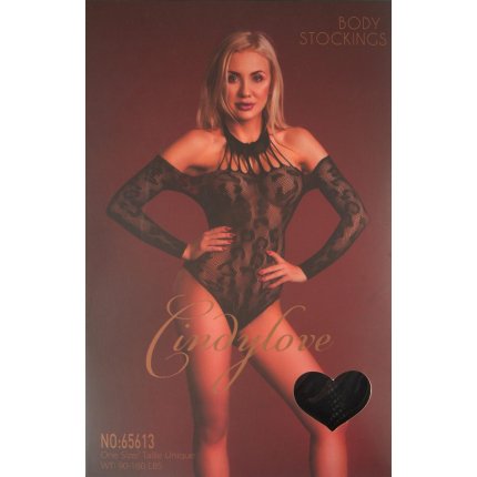 Fishnet Bodysuit Long Sleeve Halter Neck Leopard Print